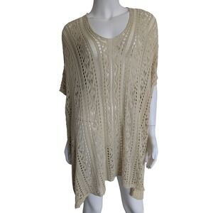 Lace Open Knit Poncho Cover Up Oversized Boho Chic Coastal Beach Asymmetrical
